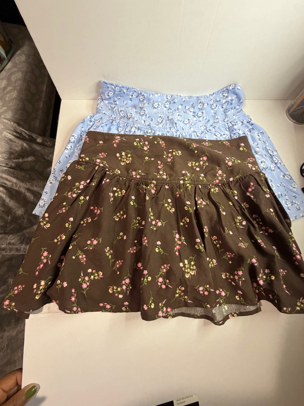 No Boundaries Brown Floral Skater Skirt with Pink & Green Accents